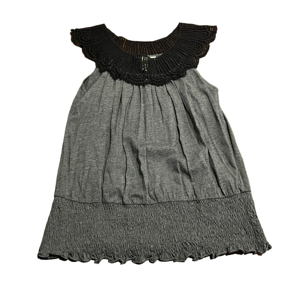 Ric Rac Sleeveless Scoop Neck Crochet Collar Top Grey Black Size Small